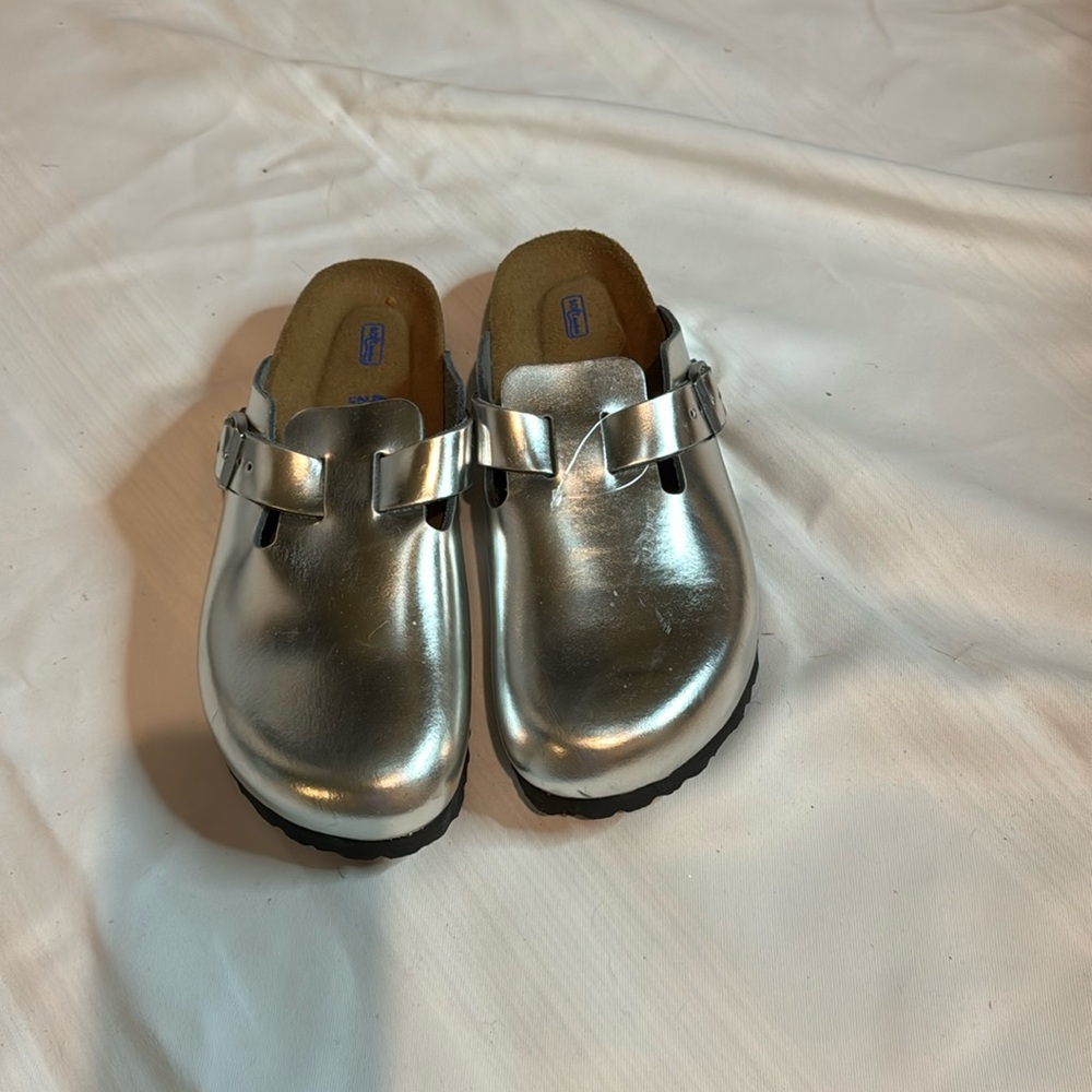 Birkenstock metallic silver Boston clog 40